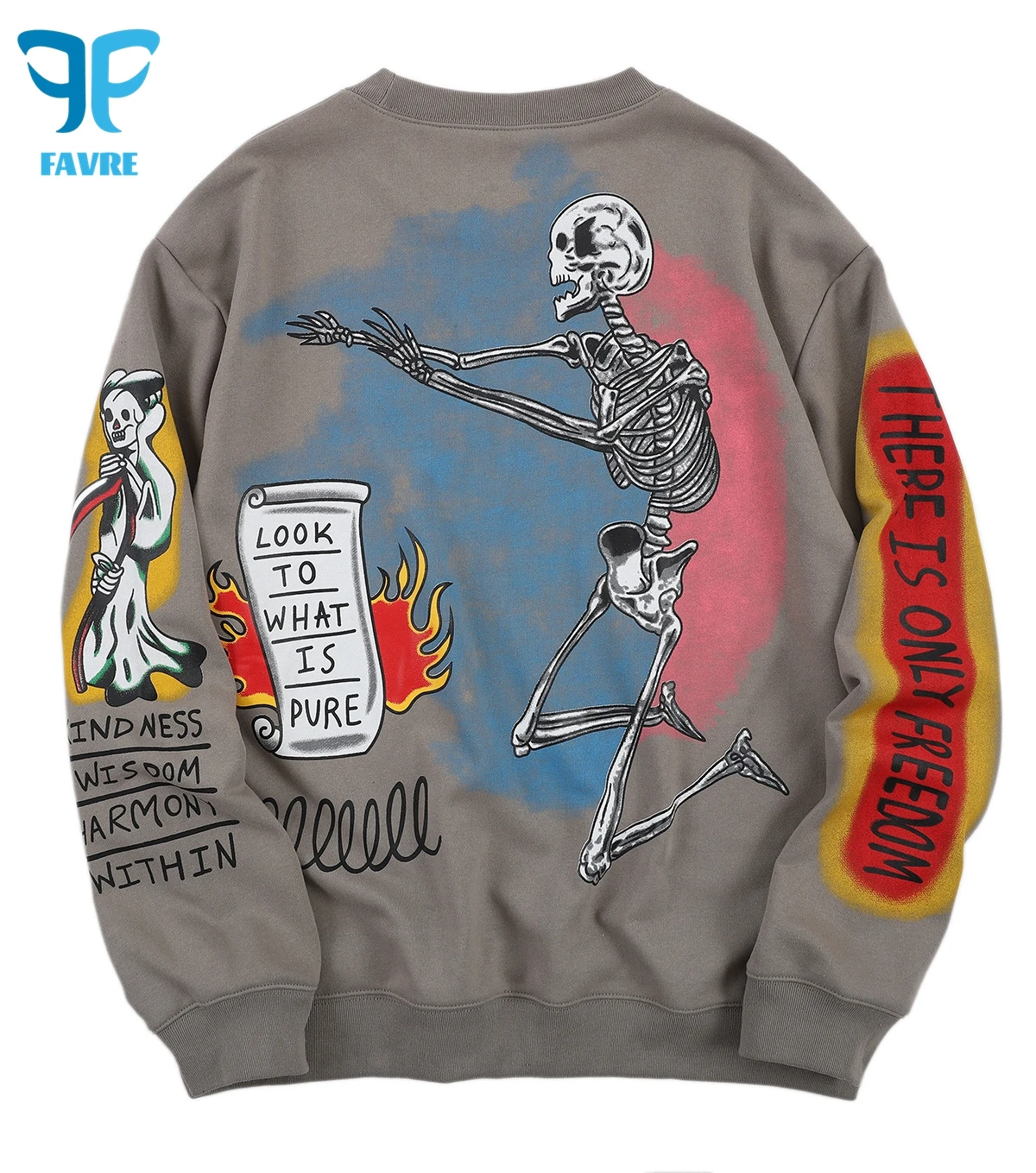 

FAVRE Kanye Bird Letter Skeleton Print Sweatshirts Men Crewneck Loose Couple Pullovers Casual Fashion Women Y2K Vintage Hoodies