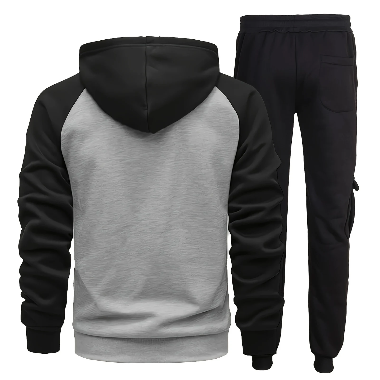 Men's Cozy Casual Wear Set - Soft Polyester Blend、Long Sleeve Zip Hoodie、Comfortable Cargo Pants、Versatile Outfit for Daily Life