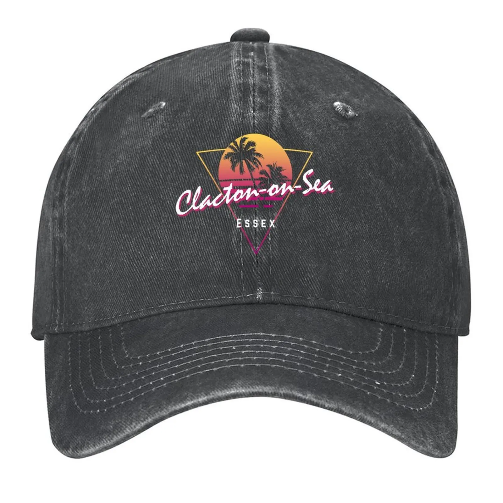 

Funny 80s Retro Sunset 'Clacton-on-Sea' Essex Baseball Cap luxury caps Funny hats Golf Hat Brand Man cap Boy Child Women's