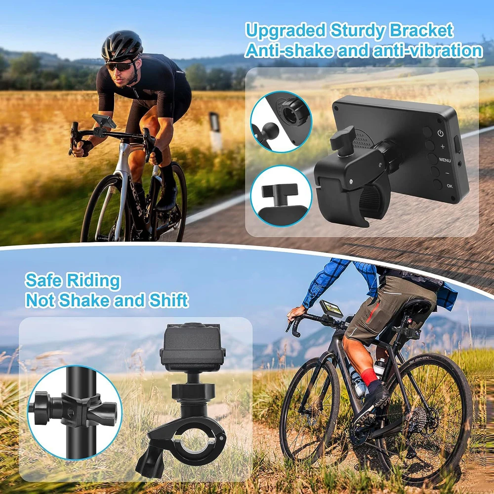 Handlebar Bicycle Mirror 1080P Rechargeable Bike Rear View Camera Car with 4.3'' Monitor Night Vision and Adjustable Brackets