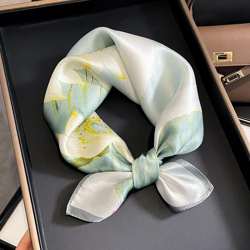 

Classic dots black real silk scarf women 53cm square neck scarf small natural silk scarves gray spring summer