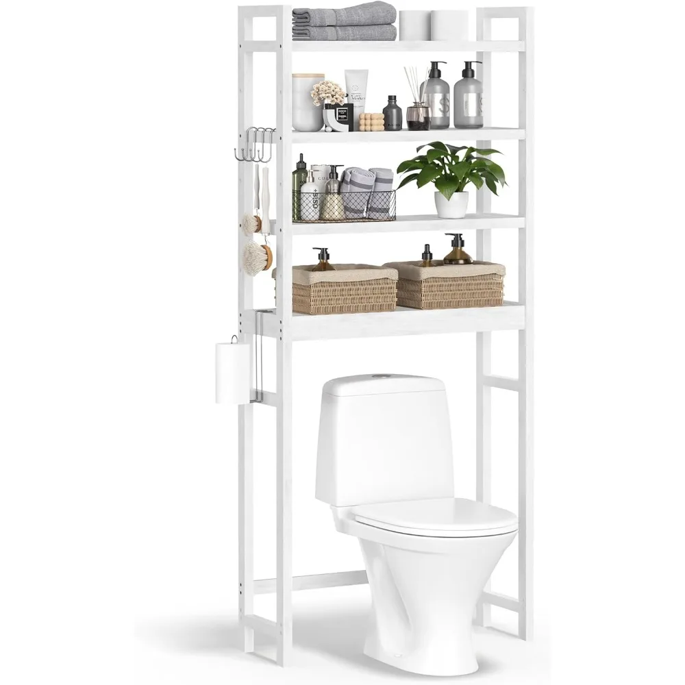 

Over The Toilet Storage, 4-Tier Over Toilet Bathroom Organizer with Adjustable Shelf, Fit Most Toilets, Space-Saving