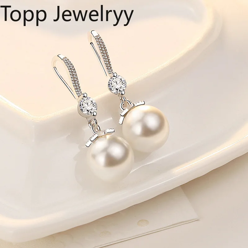 

Fine new 925 Silver Crystal Noble Zircon Pearl Earrings Charms for Woman Engagement Princess Wedding Luxury Cute