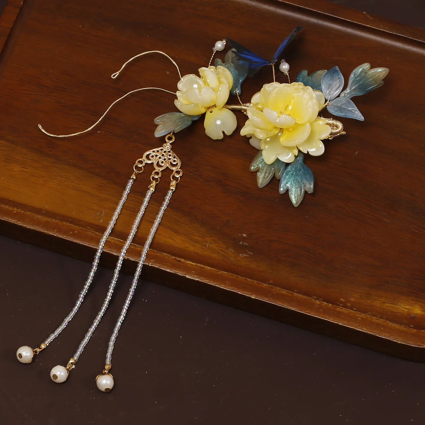 Chinese Style Yellow Glaze Flower Hair Accessories Set Tassel Hair Clip Hair Comb Hanfu Hair Jewelry For Cosplay Photo Shoot Wed 4