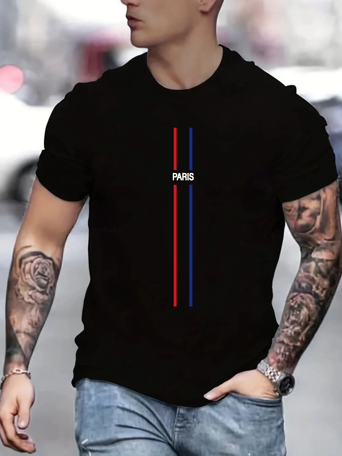 Camiseta masculina com tema de Paris, camiseta confortável ventilada, impressão 3D, tops de manga curta, moda verão