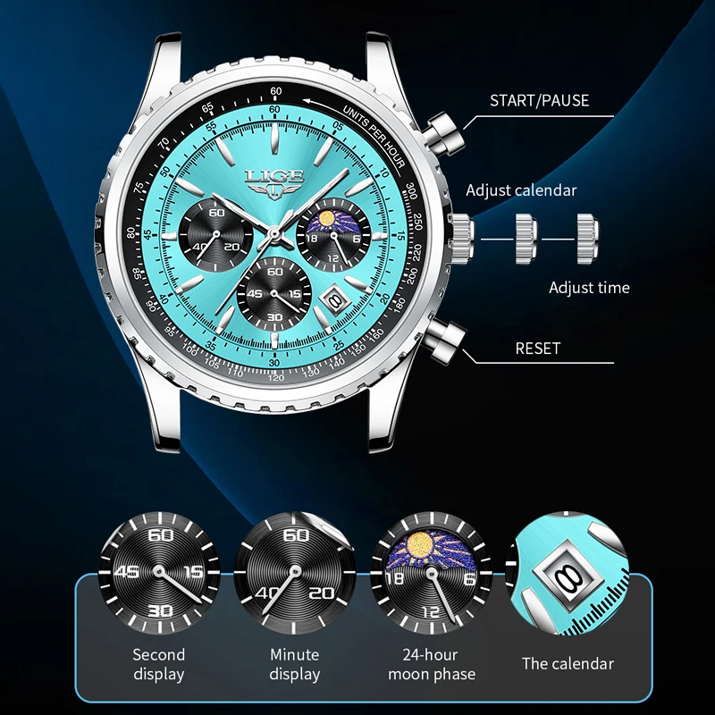 LIGE Mens Watch Top Brand Luxury Men Leather Quartz Wristwatches Male Sport Waterproof Watch Chronograph Date Clock reloj hombre