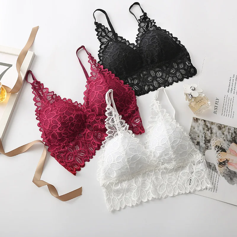 French Sexy Lace Triangular Cup Beautiful Back Women's Seamless Bra Without Steel Rings Camisole Strapless Bra Underwire Bras
