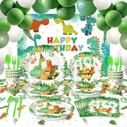 Dinosaur Birthday Supplies Tableware Plate Cup Rora Dinosaur Party Decoration Foil Balloons Favor Jungle Safari Boy Baby Shower