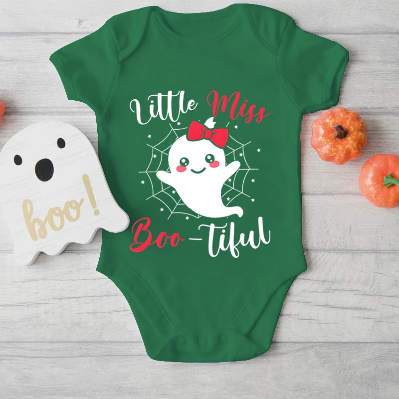 Baby Girl Clothing Little Miss Bootiful Print Newborn Bodysuit Halloween Cute Ghost Print Baby Romper Halloween Essential Onesie