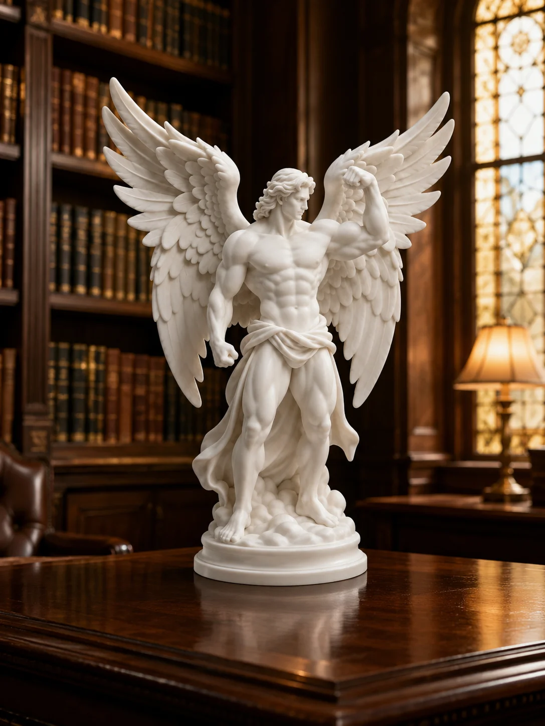 3D Printed Muscular Angel Statue Winged Male Figurine Guardian Angel Sculpture White Home Shelf Desk Decor Gift