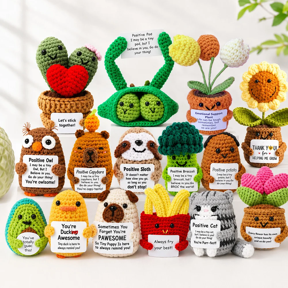 Positive Energy Potato Pocket Hug Handmade AnimalCrochet Mini Doll Funny Wool Gift for Friends or Lover Emotional Support Plant