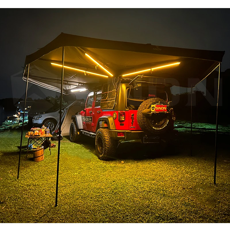

360 Car Awning,2.5M Heavy Duty 270 Degree Camping Awning Quick Automatic Opening Double Canvas 4X4 SUV,With Led Light