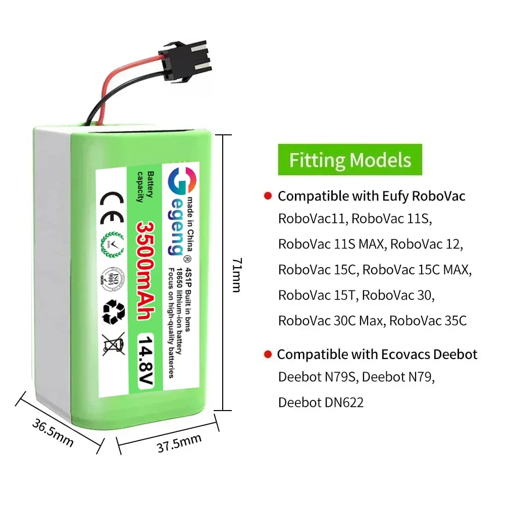 

3200mAh 14.4V/14.8V Battery For Ecovacs Deebot Eufy RoboVac 11S,N79S N79 DN622 Conga 990 995 1090 1190 1790 Vacuum Cleaner