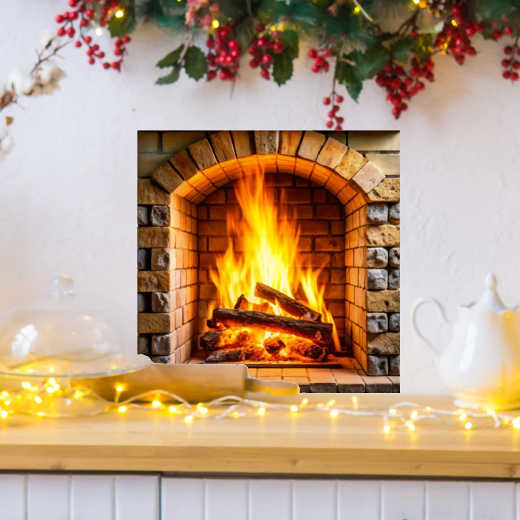 Flame Fireplace Wall Stickers Raging Flames Brick Fireplace Warm Strong Light Comfortable Atmosphere Decal for Home Decor AA604