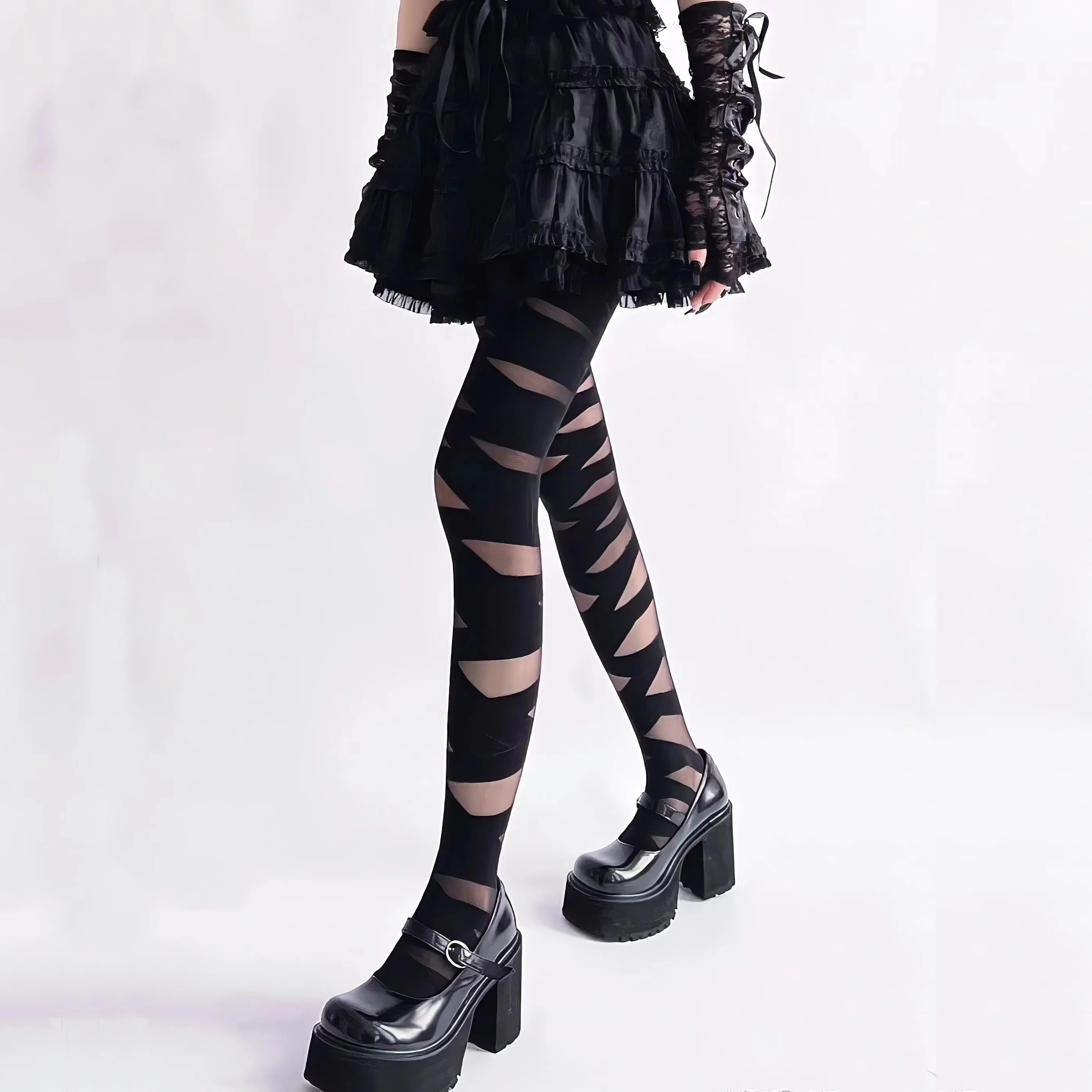 JK Lolita Thigh High Stockings Tights Women Y2k Girls Bandage Striped Pantyhose Women Tights Lingerie Sexy Pantyhose Nylon Tight