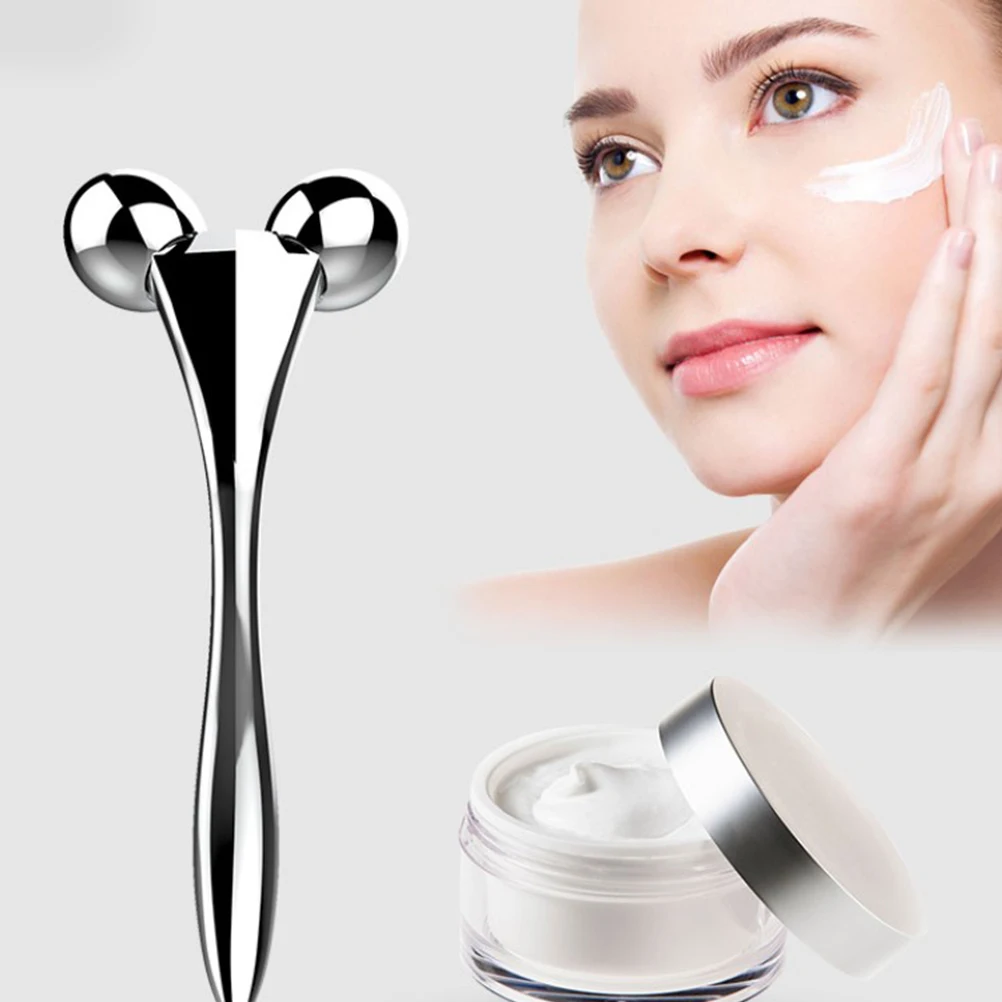 Facial Massage Roller Silver Alloy Portable Lightweight Face Roller Massager Skin Care Tool Eye Beauty Device for Man Woman