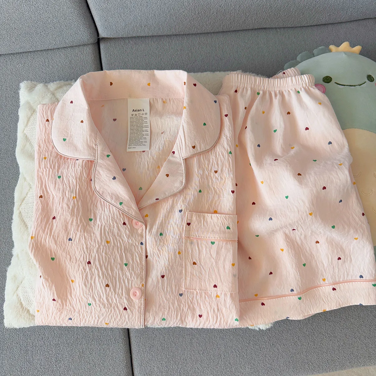 Women'S Printed Polka Dot Cotton Pajamas Set Short Sleeved Top And Shorts 2-Piece Casual Comfortable Home Sweet Print Sleepwear view 4