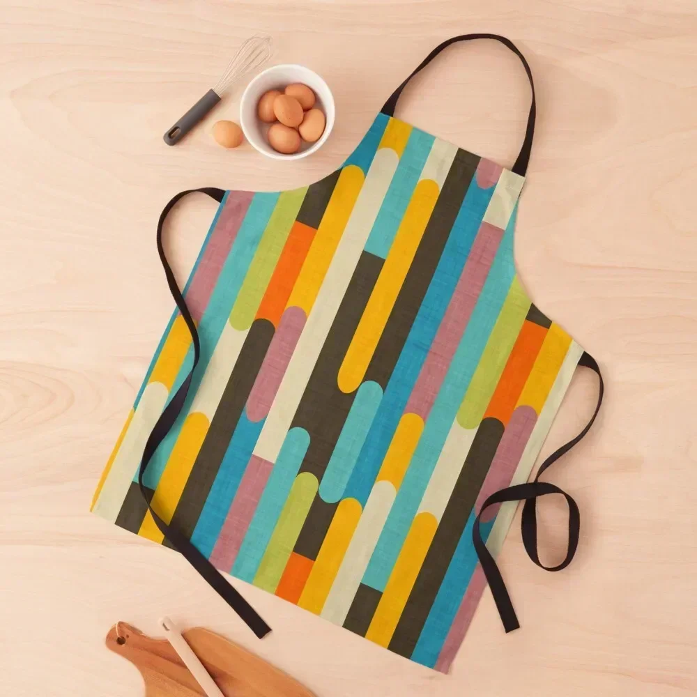 

Retro Color Block Popsicle Sticks Blue Apron For Girl Waiter Uniforms women's work Woman Work Apron