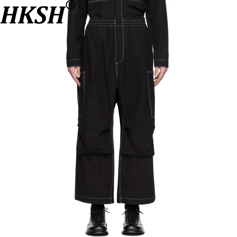 

HKSH Spring New Men Dark Tide Wide-Leg Cargo Pants Trend Color-Block Design Straight-Leg Casual Streetwear Chic Ins Vibe HK19687