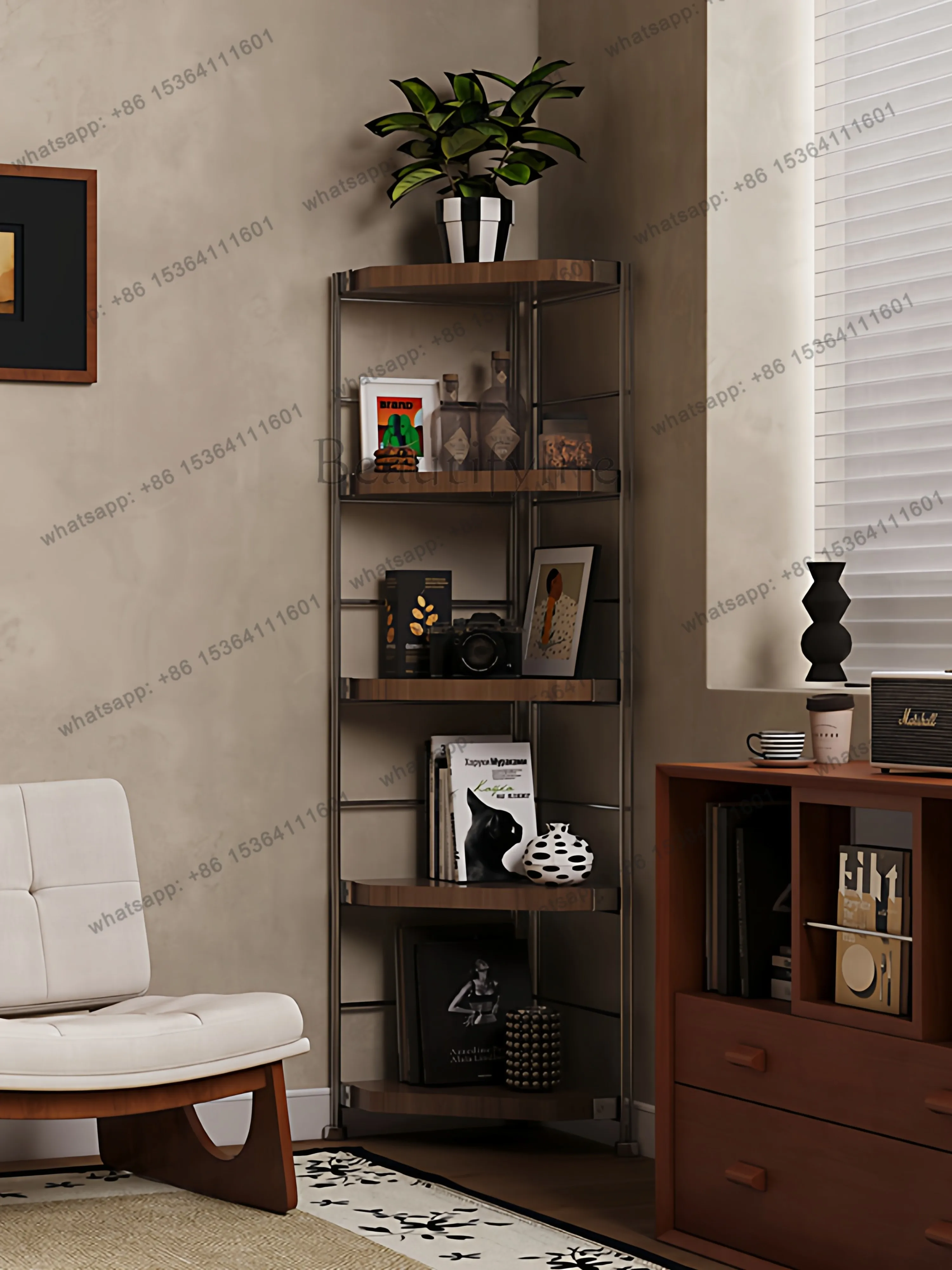 Medieval corner rack storage triangle display cabinet living room multi-functional corner cabinet
