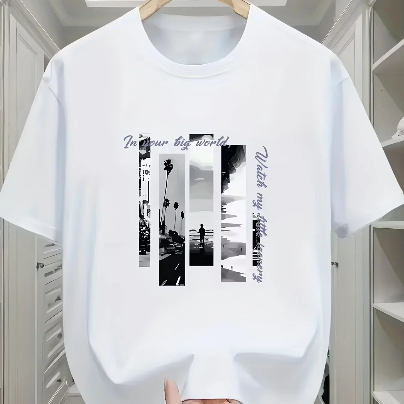 100% pure cotton summer men's and women's short sleeved T-shirt, with city scenery pattern print, fashionable and breathable