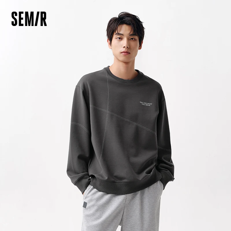 Semir Hoodie Men Spring Fashionable Letter-embroidered Drop-shoulder Round-neck Top Design-featured Contrast Color Versatile