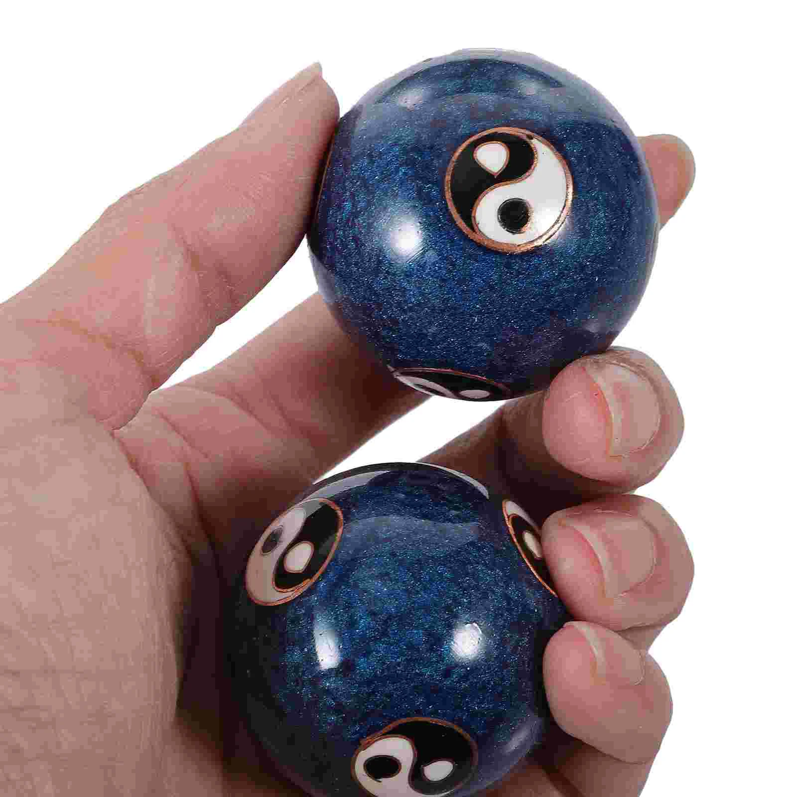 Blue Traditional Enamel Hand Massage Balls Vintage Health Baoding Fitness Exercise