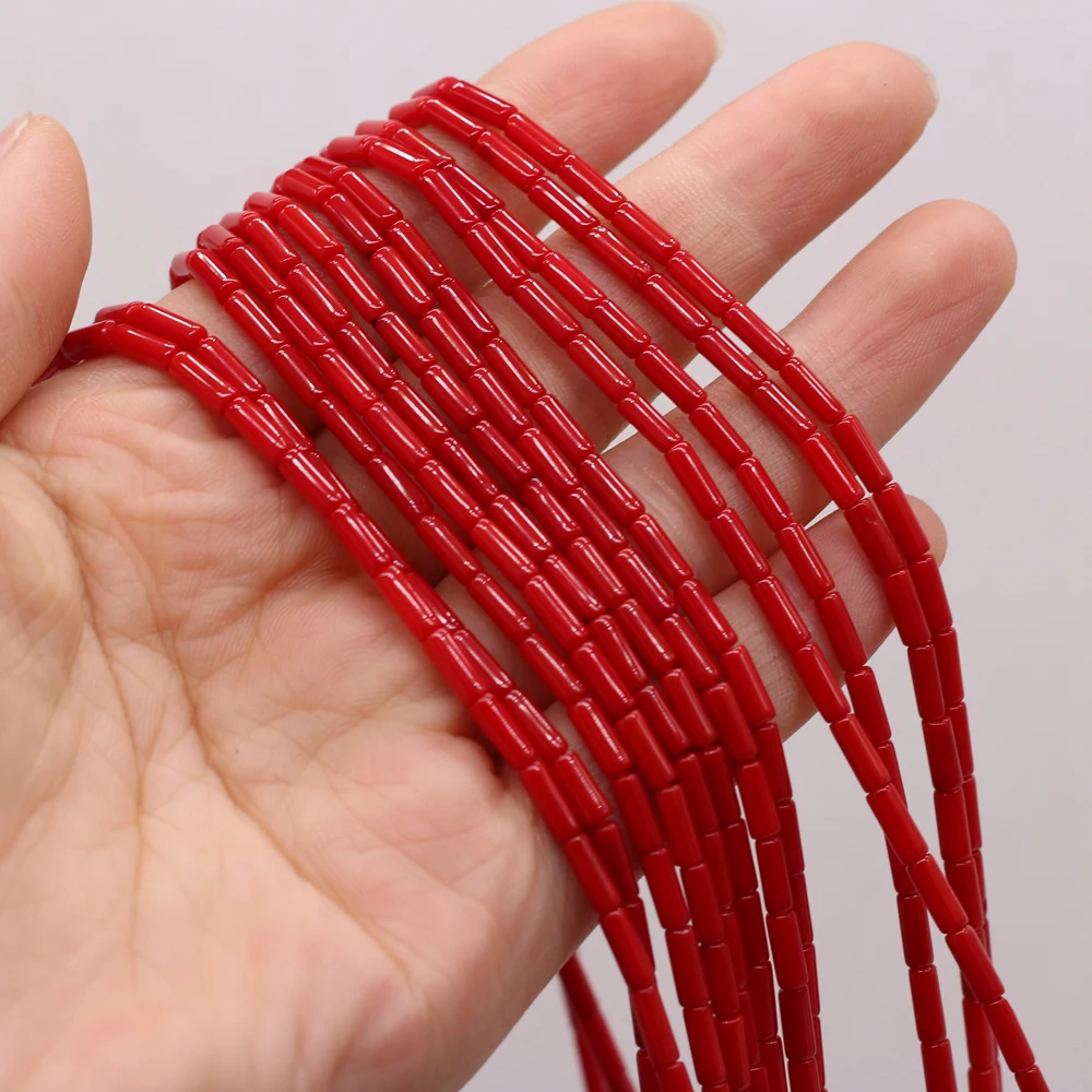 3x6mm Red Cylinder Shape Beads Coral Loose Spacer Beads for Jewelry Making Supplies DIY Women Necklace Bracelet Accessories 38cm