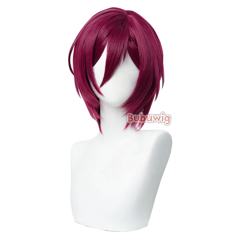 Bubuwig Synthetic Hair Saegusa Ibara Cosplay Wigs Ensemble Stars Saegusa Ibara 35cm Long Wine Red Party Cos Wig Heat Resistant