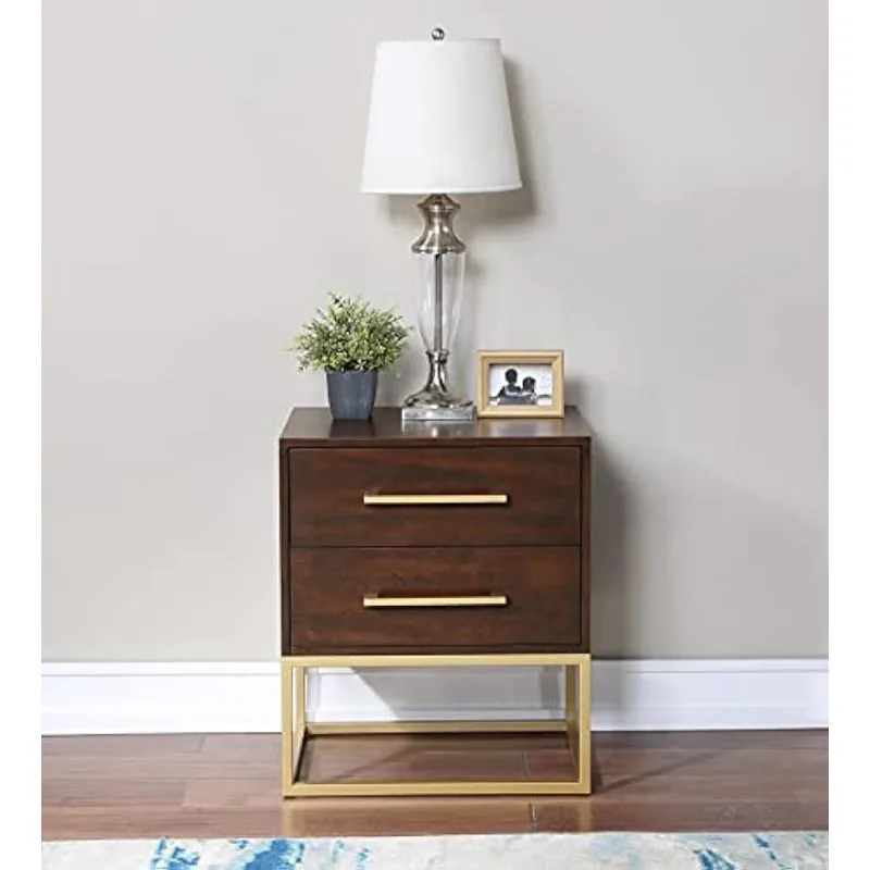 Maxine Collection Birch Veneer Nightstand in Dark Cherry Finish with Brushed Gold Metal Legs and Handles,22