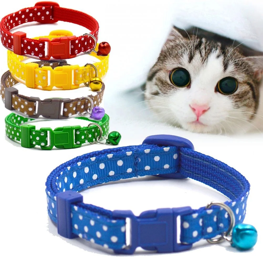 

Pet For Small Dog Cat Adjustable 1.0Cm Width Blue Polka Dots Lightweight Durable Bell Collar Dog Bell Collar Christmas