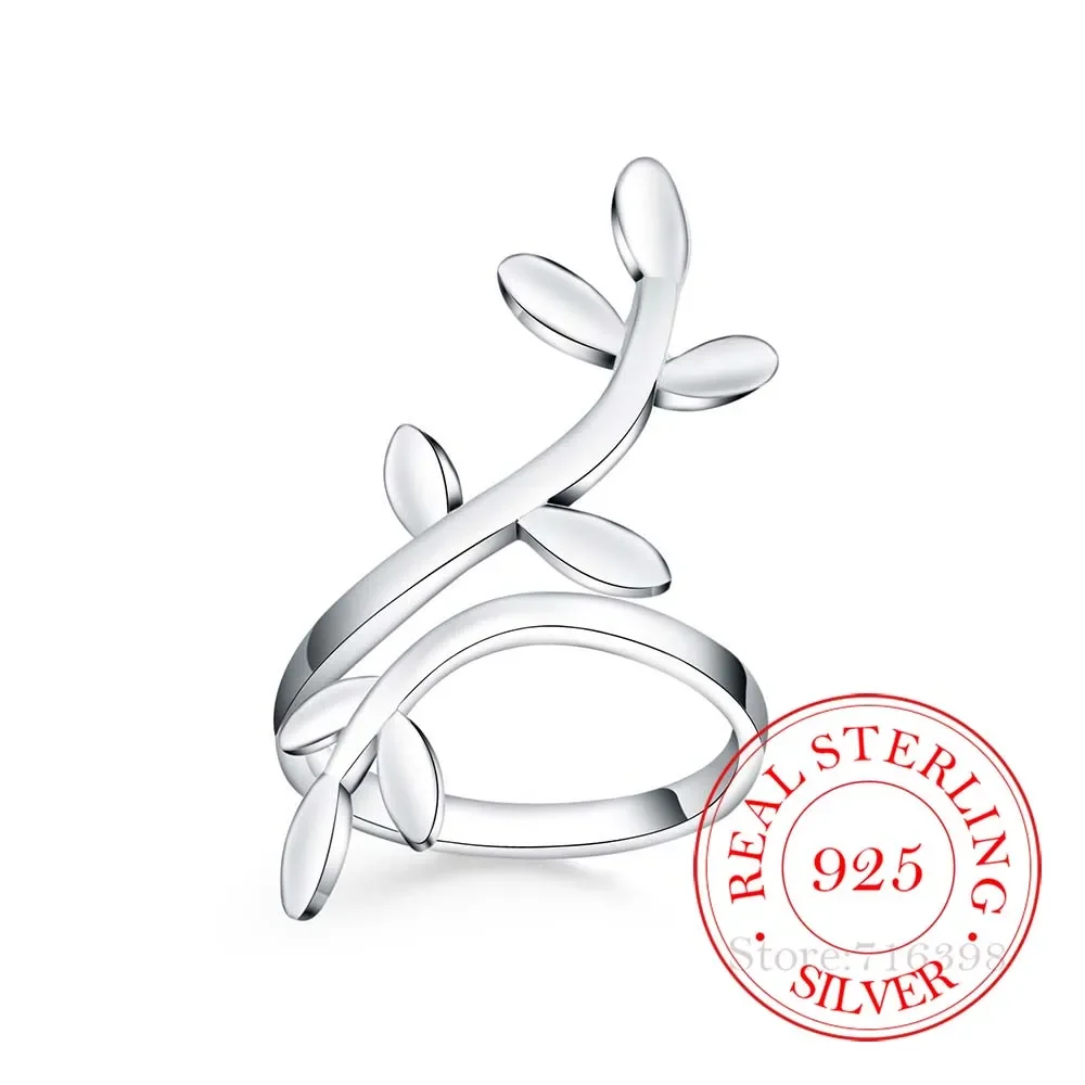 New Design 925 Sterling Silver Unique Leaf Rings For Women Jewelry Beautiful Finger Adjustable Open Ring For Party Birthday Gift