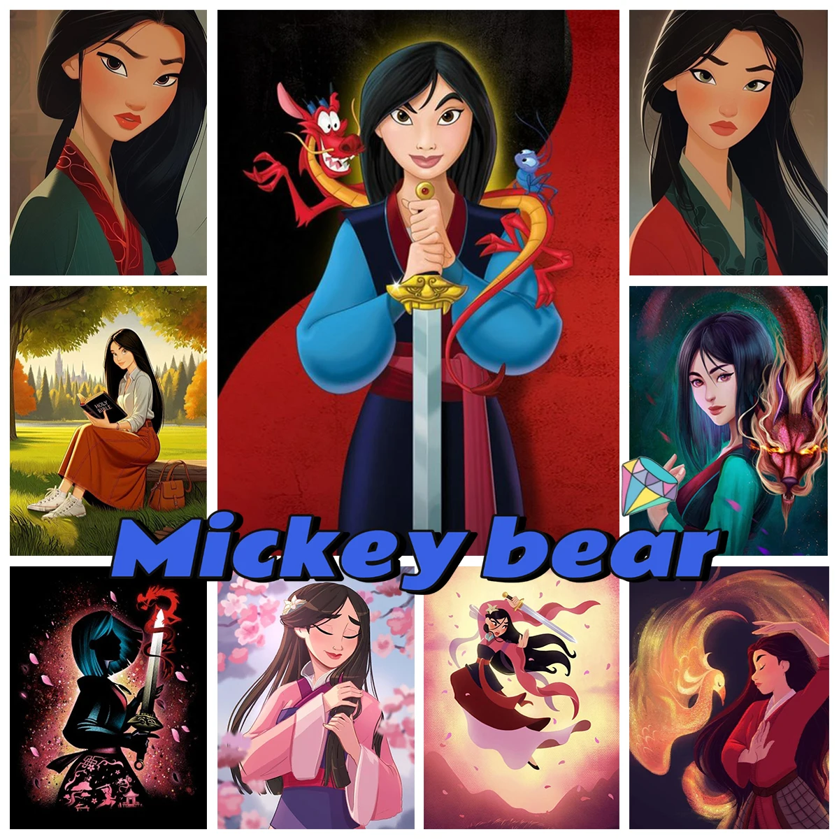 

M-Mulan 5D Diamond Painting Kit Cartoon Princess Mural DIY Diamond Embroidery Cross Stitch Child Hand Girl Gift Home Wall Decor