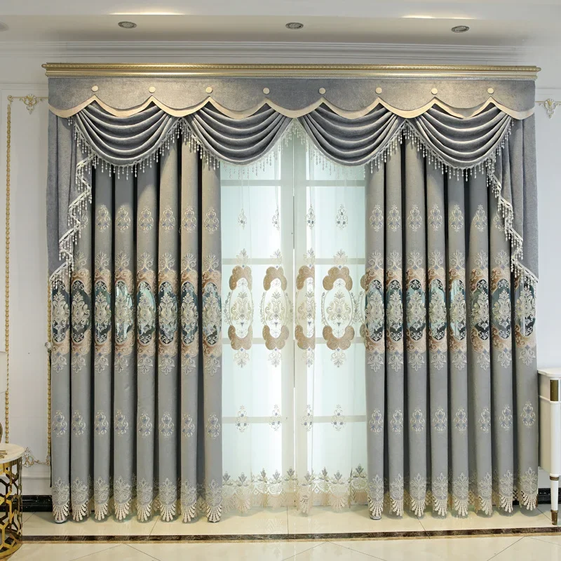 

European Chenille Embroidered Hollow Curtains for Living Room Bedroom Villa Blackout Fabric