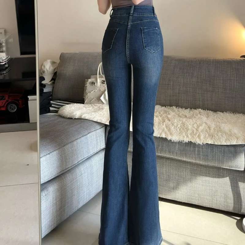 Slim Fit Denim Pants for Women South Korea Skinny Bell Bottom Trousers 2025 Fashion A 2000s Y2k 90s Trend R Womens Flared Jeans