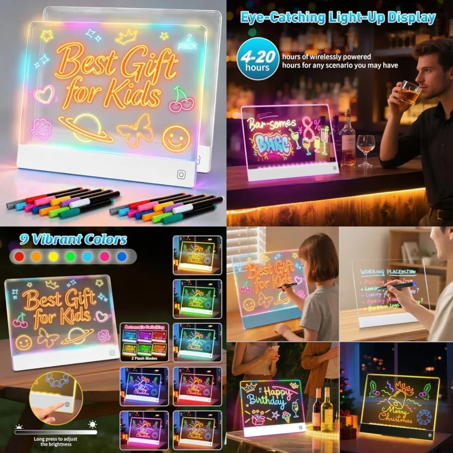 Rechargeable LED Note Board with 7 Colors, 16-Inch Light Up Acrylic Dry Erase Board, ui Board ed Drawing Board for Sketching Gi