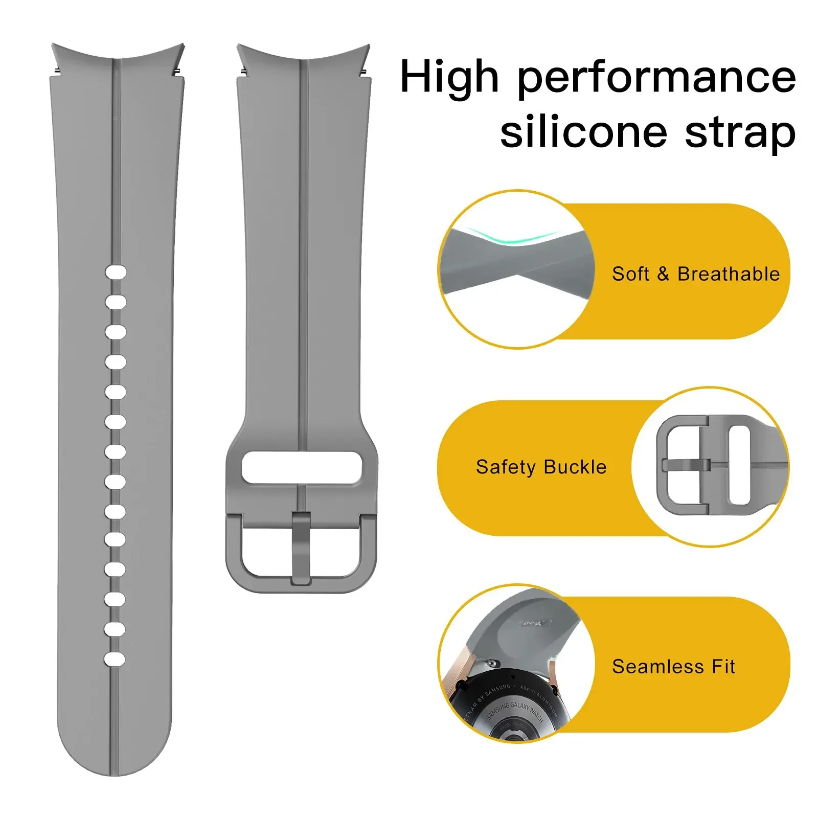Bracelet en silicone No Gaps pour Samsung Galaxy Watch, 7 FE, 6, 5, 4, 44mm, 40mm, 6Classic, 43mm, 47mm, Bracelet dehors pour Watch 5 Pro, 45mm Band