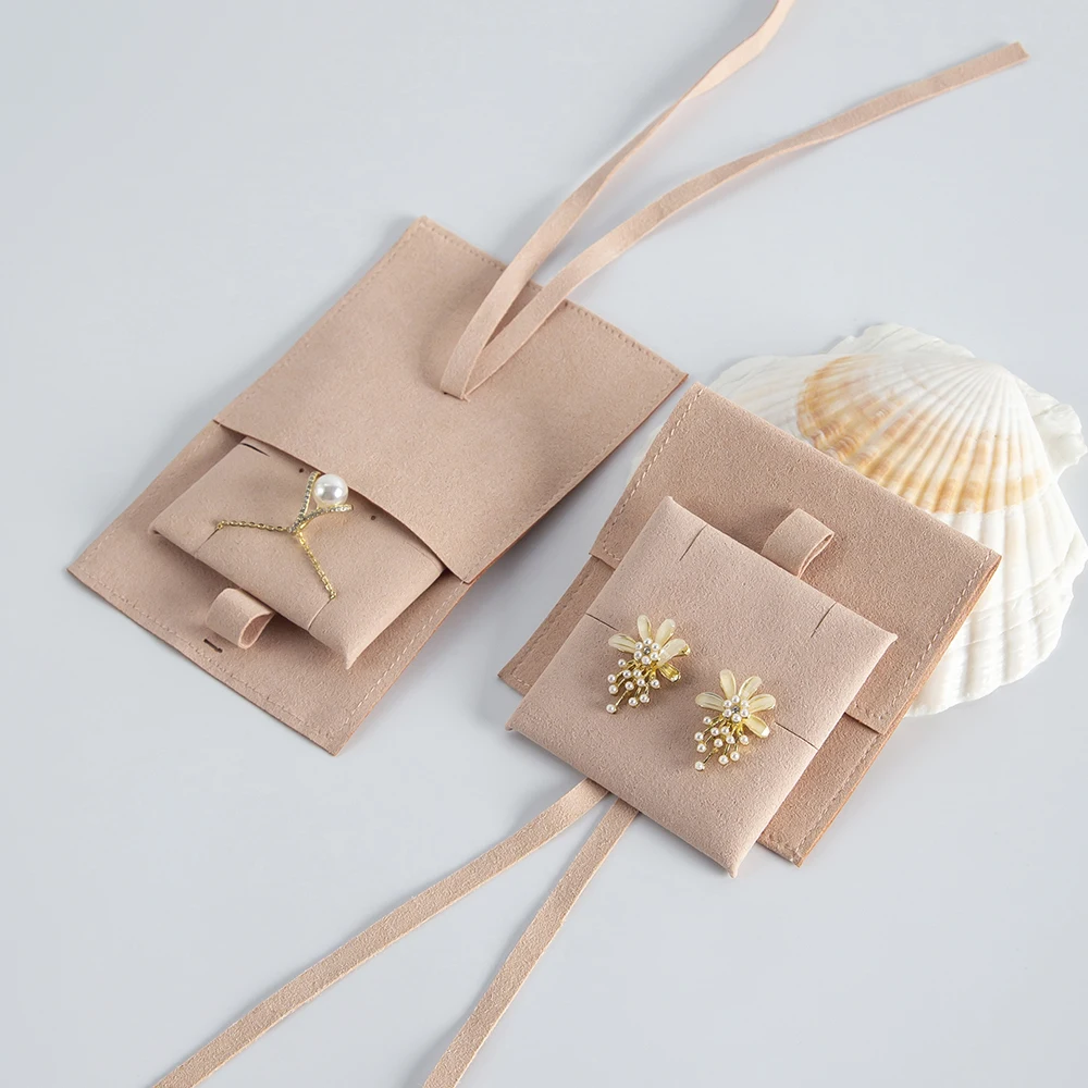 DIY Jewelry Accessories Packaging Pouches Peach Microfiber Suede Dust Organizer Bag Wedding Necklace Favor Bag with Insert Card