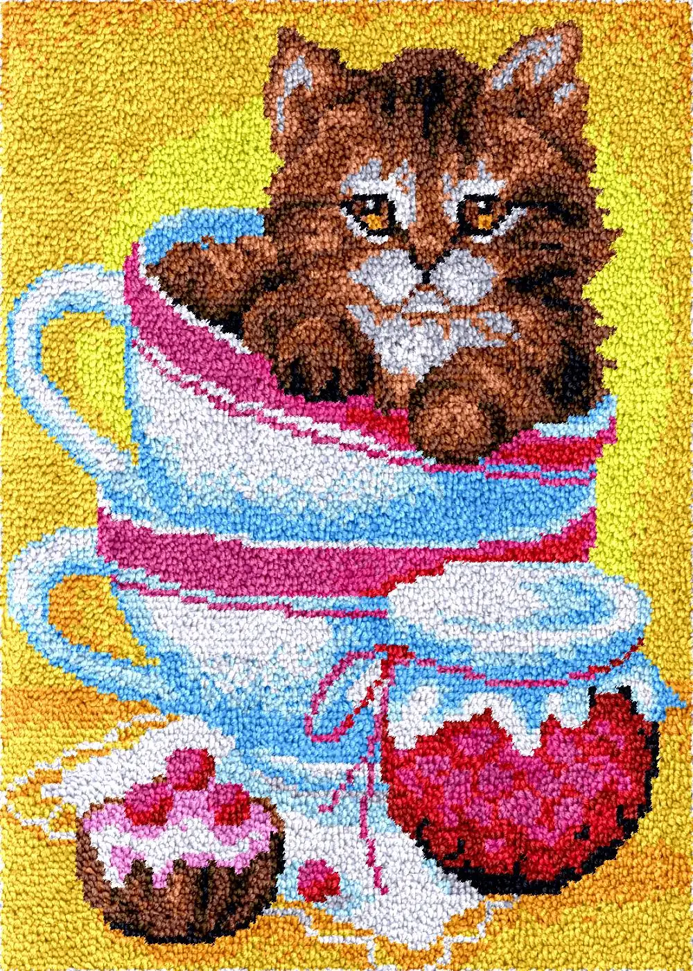 latch hook kits rugs Little Cat in the Cup Carpet embroidery plastic canvas Mat Tapestry Home decoration smyrna latch hook kit