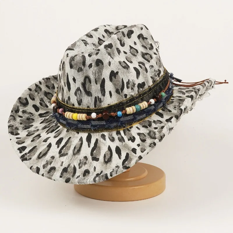 European and American style wool felt , ethnic-inspired women's leopard print , flat-, wide-brimmed, jazz hat