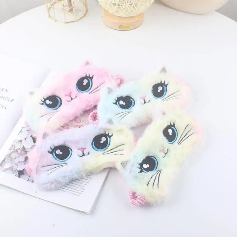 Cartoon Plush Eye Mask para estudantes, gato bonito Plush Eye Mask Ferramenta de sombreamento colorido Blackout e almoço, Simulação Silk Tool