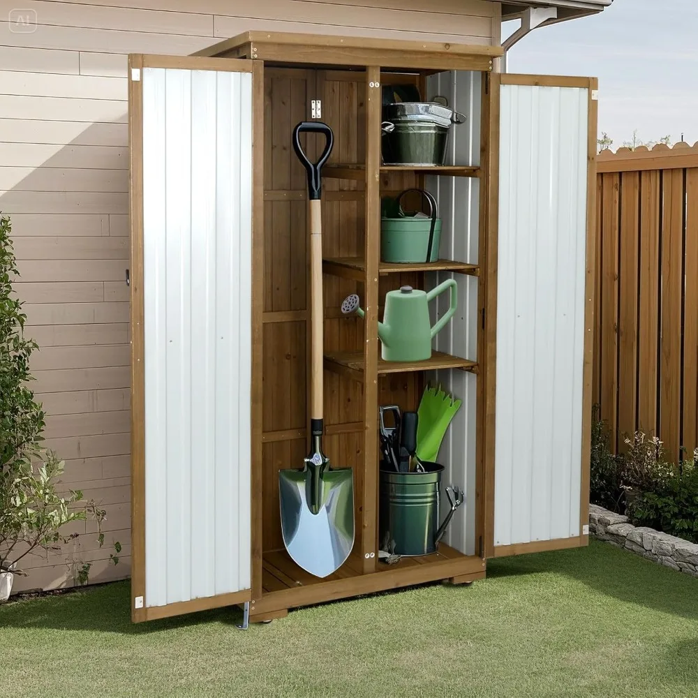 

Outdoor Storage Cabinet with Shelf, Wood & Metal Storage Shed with Waterproof Roof & Lockable Doors,Tall Outdoor Cabinets.