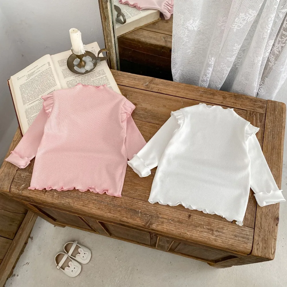 

2025 Autumn Newborn Baby Girl T-shirt 0-3Years Cute Infant Kids Solid Color Long Sleeve Ribbed Cotton Tee Tops Spring Clothes