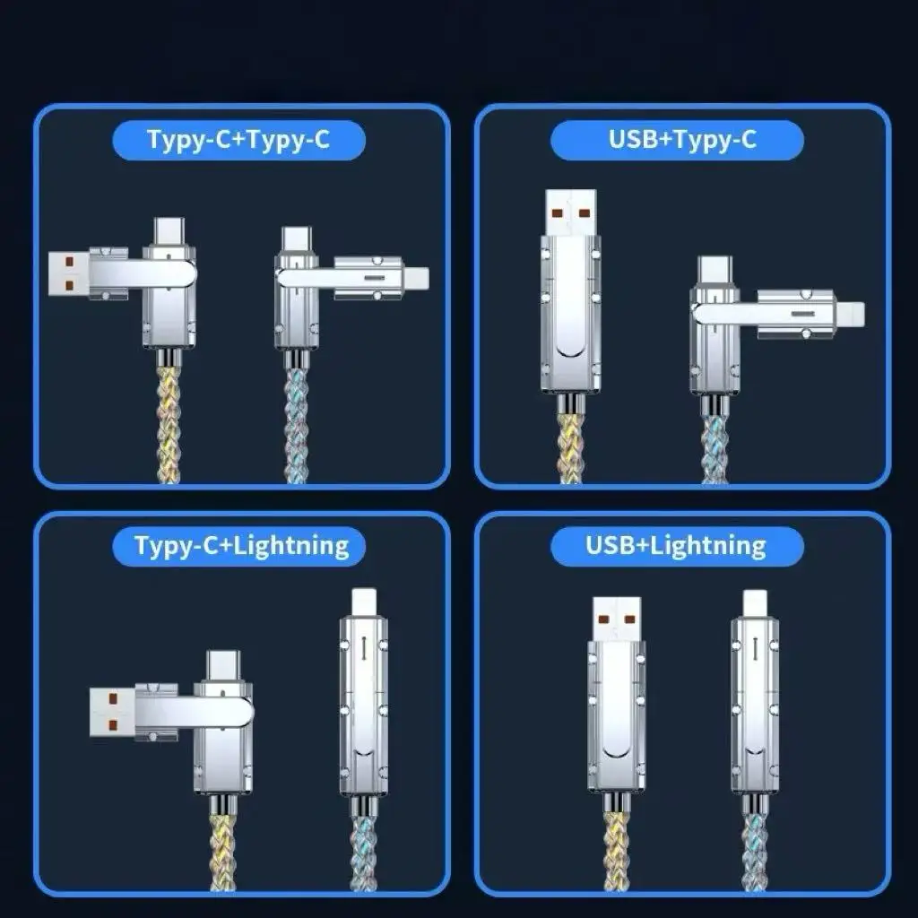 Glowing 4-in-1 Data Cable Multi-Function PD Charging Cable with RGB Breathing Light 66W Fast Charging for Huawei and Apple Dev