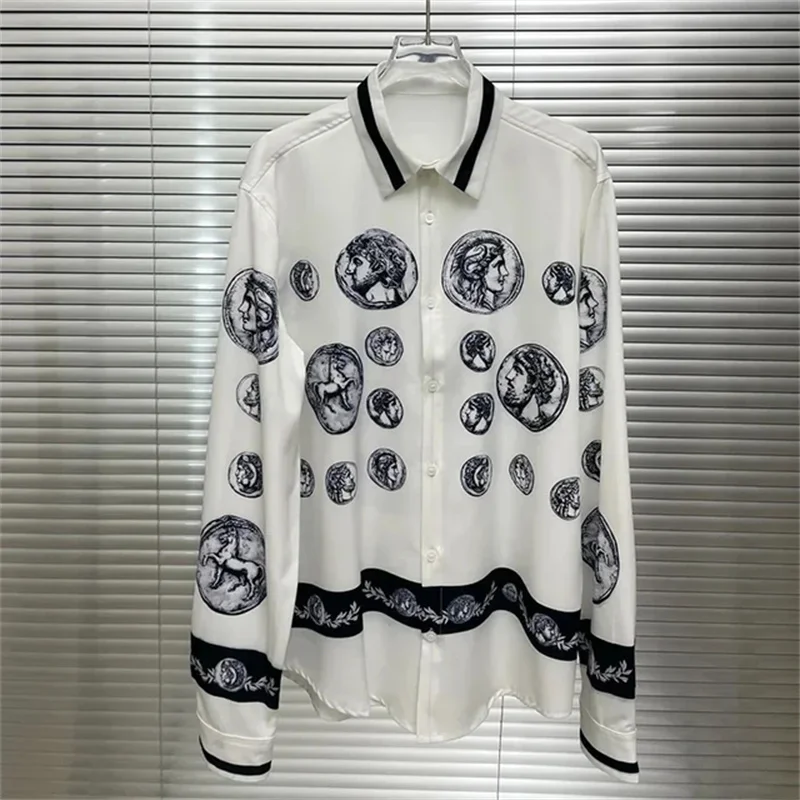 Summer men's long sleeved shirt, 3D printed lapel shirt, men's and women's fashionable shirt, classic collar design, machine was