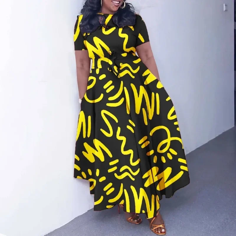 

Dashiki African Dresses for Women Spring Fashion African Short Sleeve Polyester Printing Long Maxi Dress African Clothes Outfits
