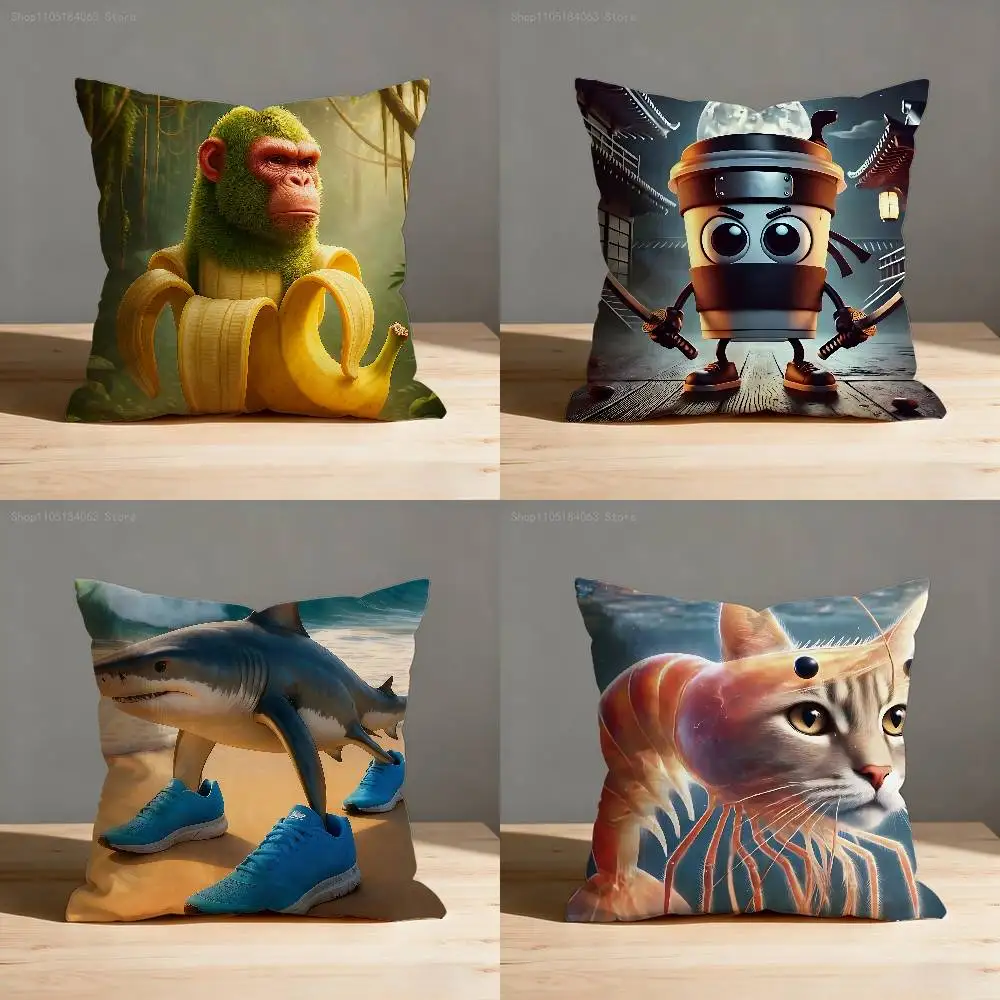 

ITALIAN BRAINROT animal Pillow Case For Sofa Decor Car Office Room Printing Cushion Cover Decorations and Protector