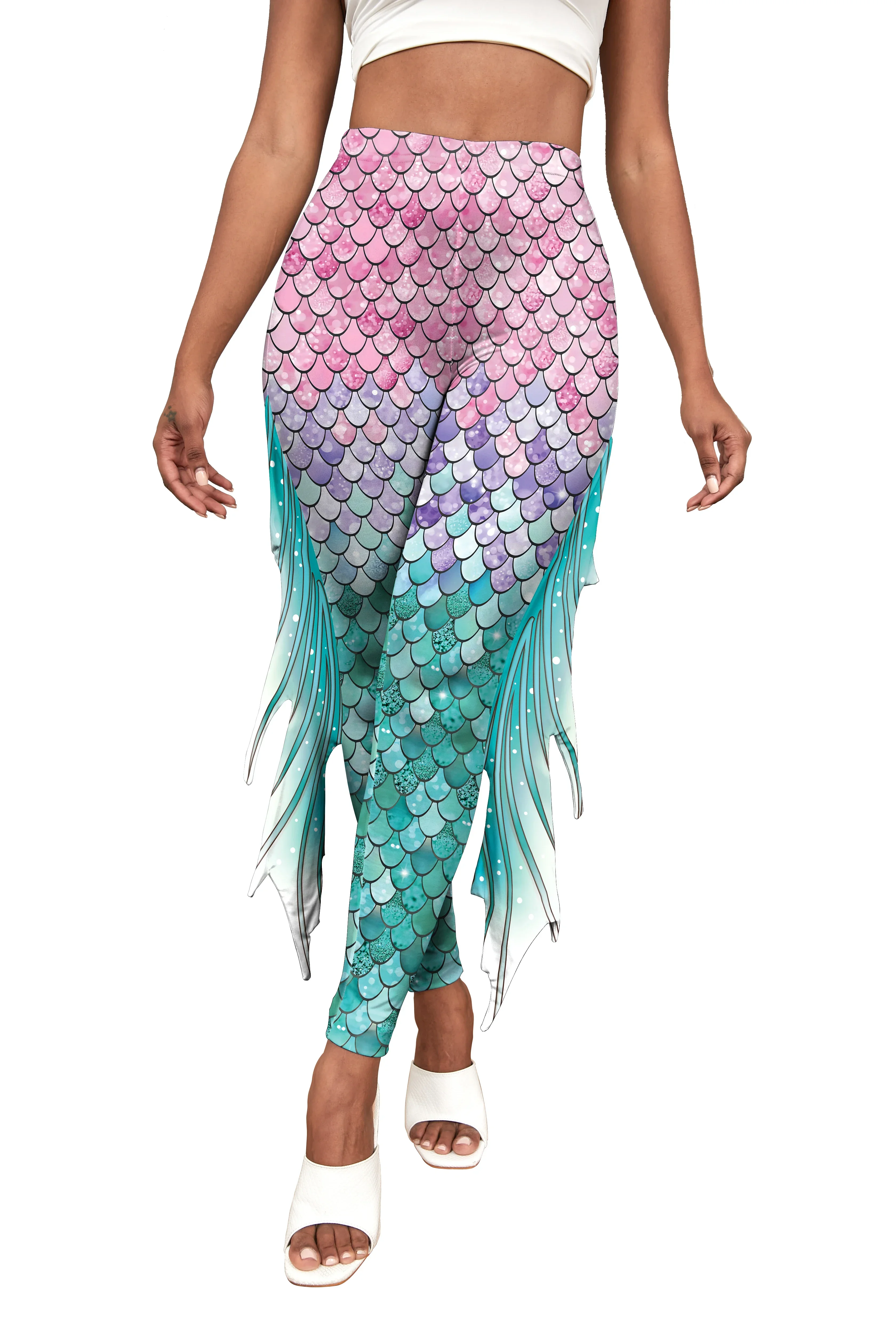 Mallas de sirena con estampado 3D para mujer, pantalones a escamas de pescado, medias elásticas sexis, pantalones de entrenamiento para gimnasio, ropa de Cosplay para vacaciones