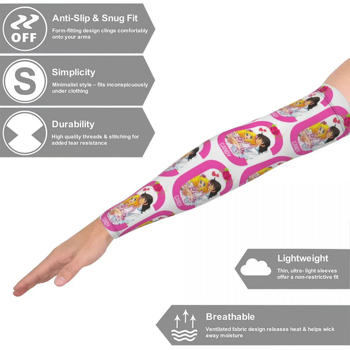 لطيف فتاة وأمبير بوي كاندي كاندي آند تيري أنيمي مانغا أكمام أذرع تبريد الرجال النساء الشمس الأشعة فوق البنفسجية حماية الوشم التستر الرياضة ركوب الدراجات #5
