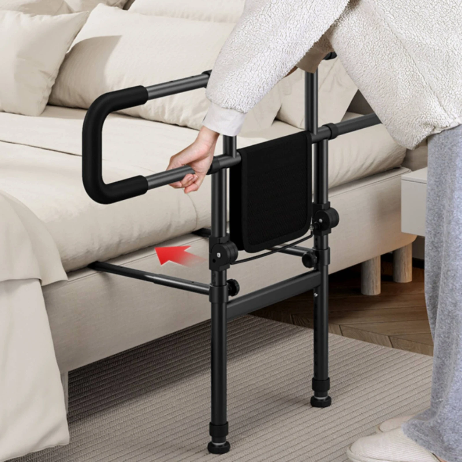 

Bedside Assist Frame Foldable Adjustable Bed Grab Bar Standing Aid Rail Easy to Assemble Bedside Grab Bar High Weight Capacity